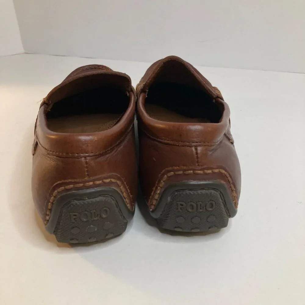 Mens Polo Ralph Lauren‎ Leather Reynold Penny Loafer Driving Shoe Brown 7.5D